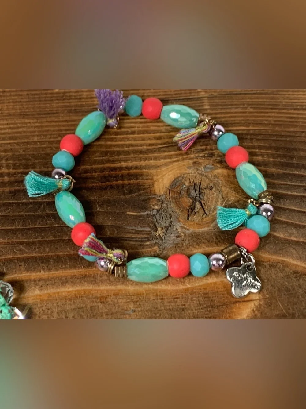 Jem Jams set of 3 Stackable Stretch Bracelet Turquoise Coral Silver Tone